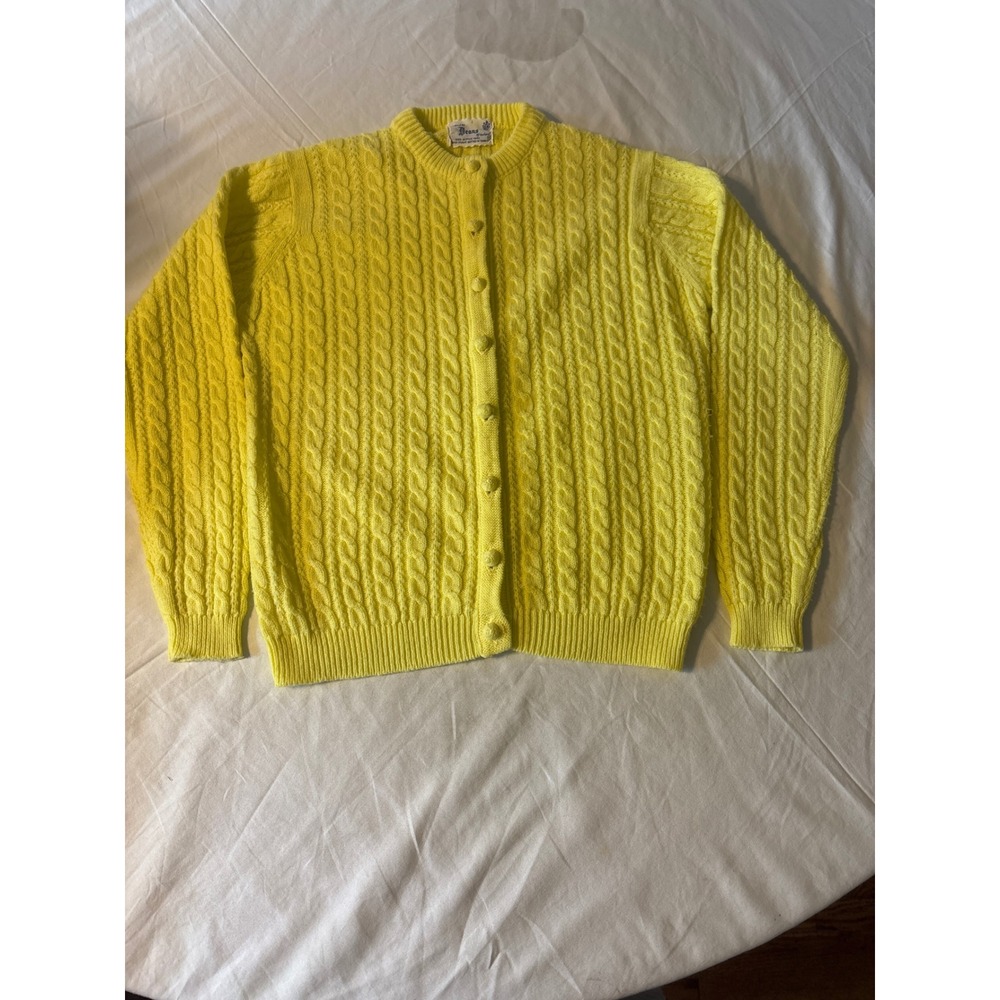 Deans of Scotland Cardigan Womens M Yellow Vintage Cable Knit Acrylic